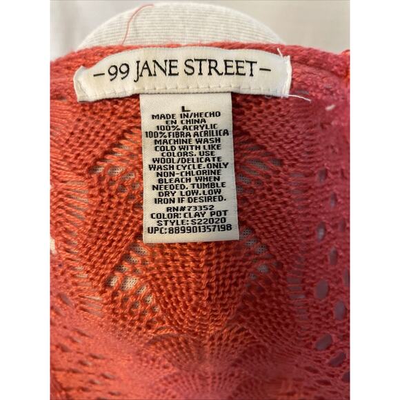 99 Jane Street Long Open Cardigan Sweater, Coral Rose, Crocheted size Large - Picture 5 of 16